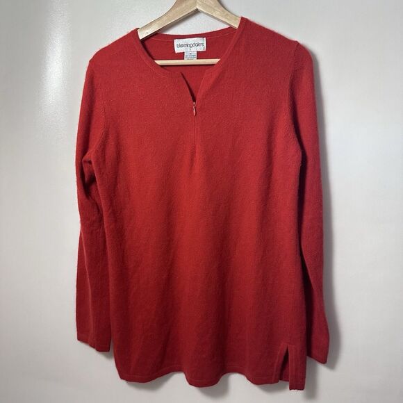 Bloomingdale's Sweaters - Bloomingdales Sweater Womens Orange Zip Neck Cashmere Pumpkin Fall Luxurious M